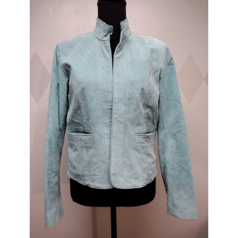 Coldwater Creek seafoam green leather blazer jacket